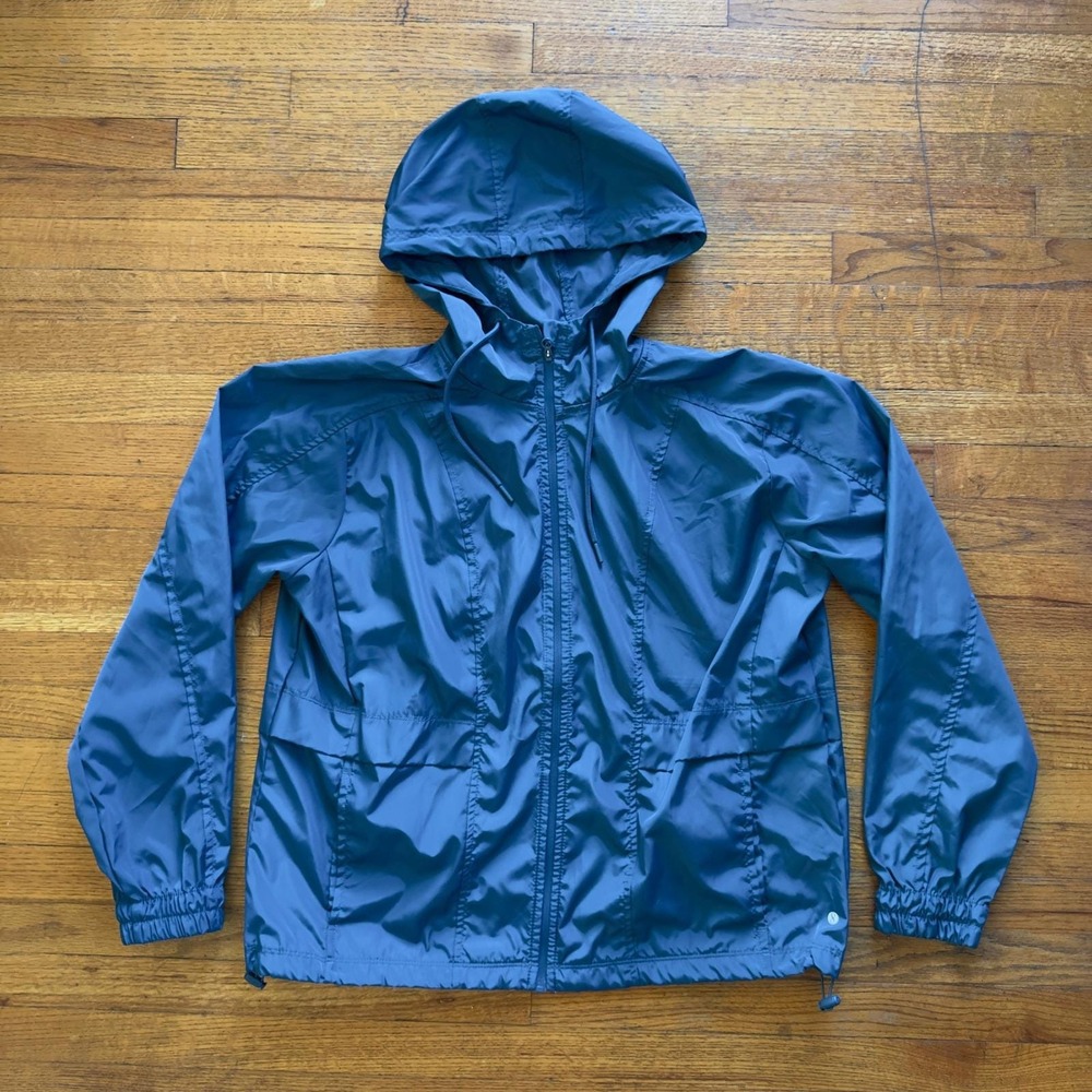 Layers 8 Windbreaker Jacket Mens Large Blue Hooded Lightweight Activewear